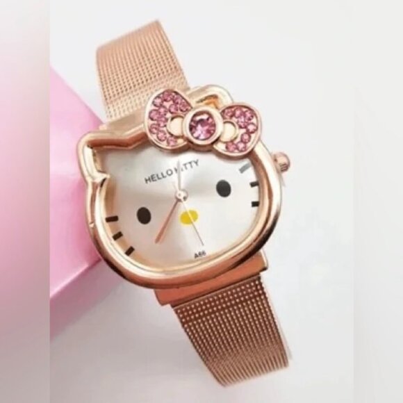 HELLO KITTY ROSE GOLD Mesh Band Quartz Watch, magnetic clasp - Picture 3 of 6
